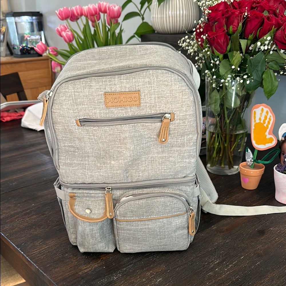 Gray breast pump backpack